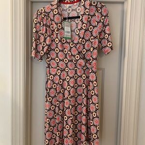 Boden Red and Black Floral Dress size US4P NWT